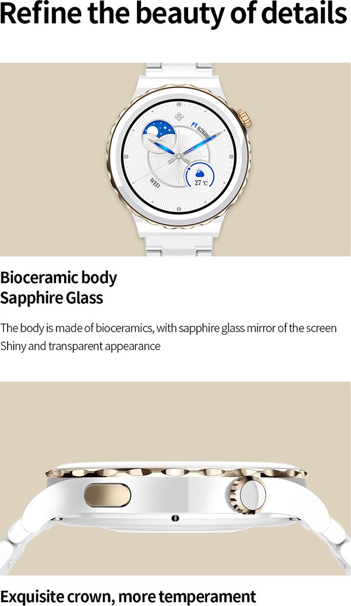 Darenci Snow Fit Smartwatch Heren Wit/Zilver