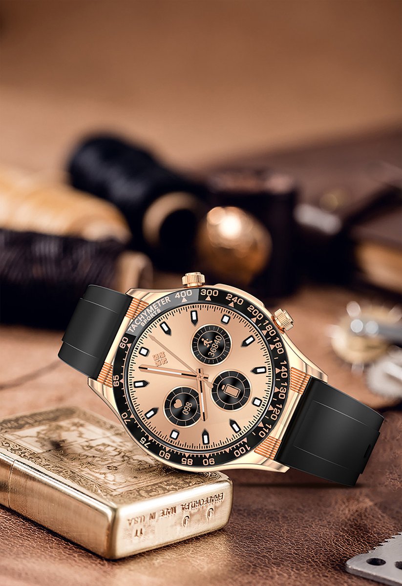 Darenci Superior Pro Smartwatch Heren Roségoud Stalen Band