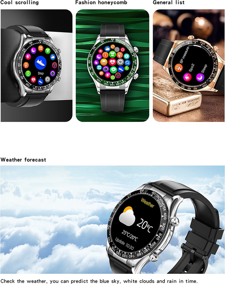 Darenci Superior Pro Smartwatch Heren Roségoud Stalen Band
