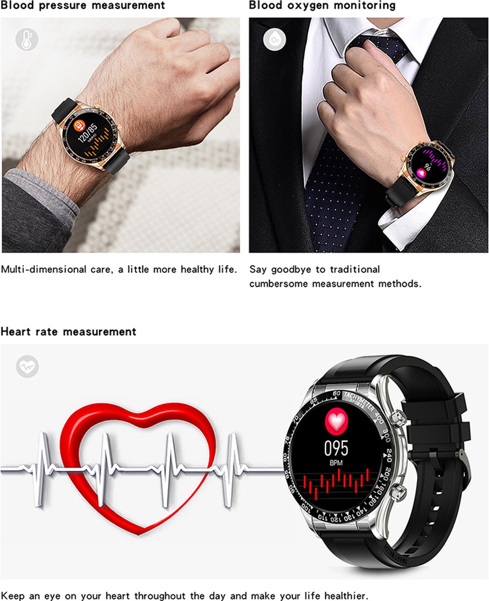 Darenci Superior Pro Smartwatch Heren Roségoud Stalen Band