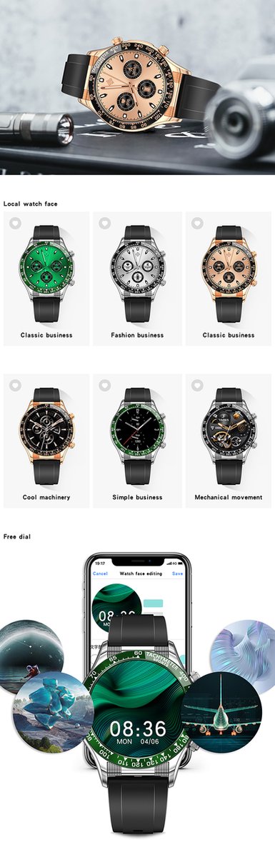 Darenci Superior Pro Smartwatch Heren Roségoud Stalen Band
