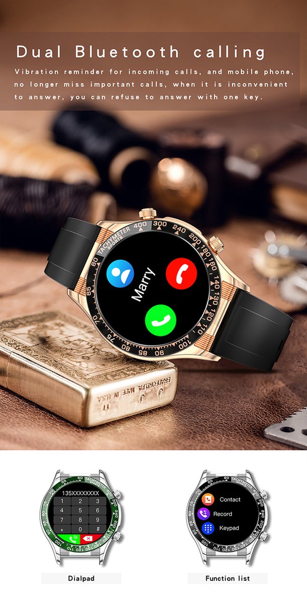 Darenci Superior Pro Smartwatch Heren Roségoud Stalen Band