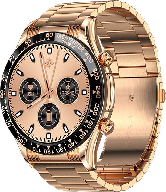 Darenci Superior Pro Smartwatch Heren Roségoud Stalen Band