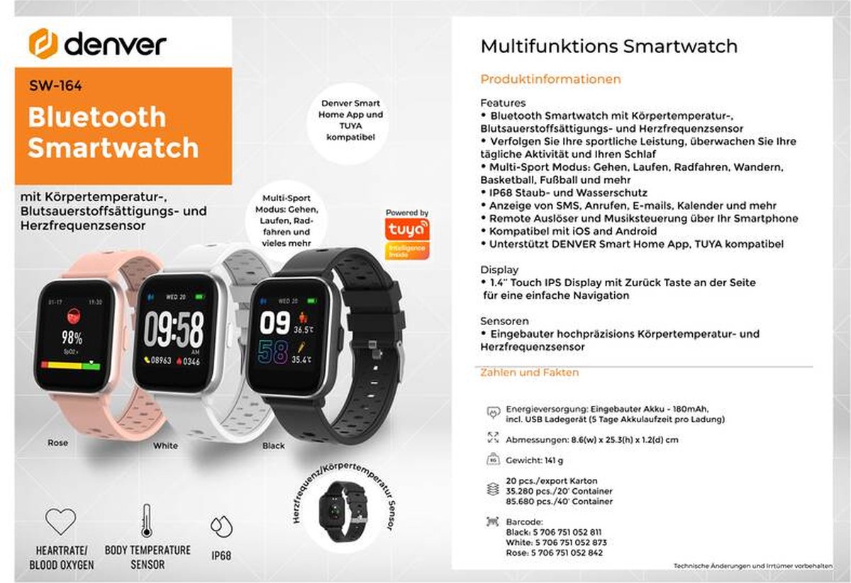 Denver SW164 Smartwatch Wit