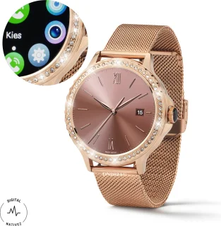Digital Nativez dames smartwatch rosegoud met zirkonia's