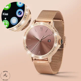 Digital Nativez dames smartwatch rosegoud met zirkonia's