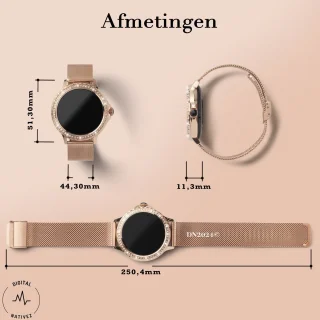 Digital Nativez dames smartwatch rosegoud met zirkonia's