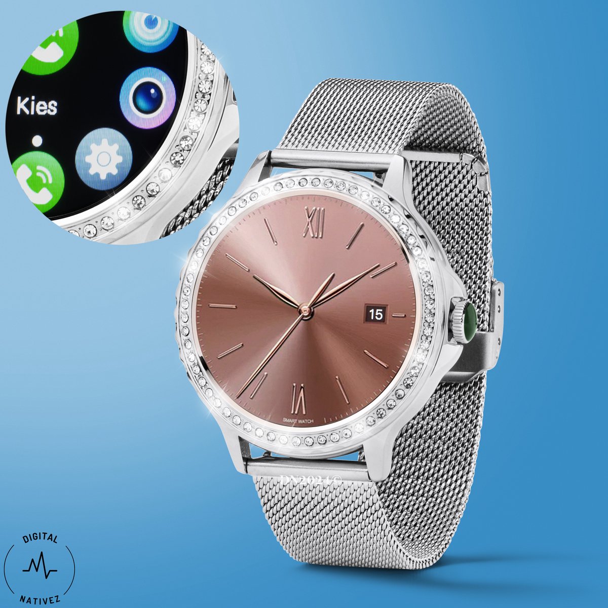 Wat vinden we goed aan de Digital Nativez dames smartwatch zilver met zirkonia en extra band