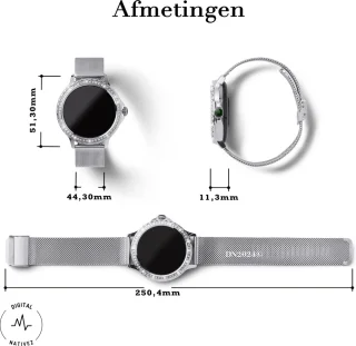 Digital Nativez dames smartwatch zilver met zirkonia en extra band
