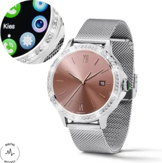 Digital Nativez dames smartwatch zilver met zirkonia en extra band