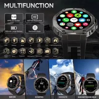 DrPhone CoreX Pro Tactical Smartwatch Heren - NL-versie