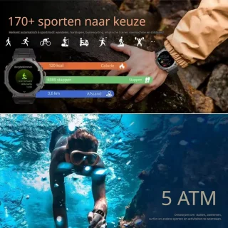DrPhone CoreX Pro Tactical Smartwatch Heren - NL-versie