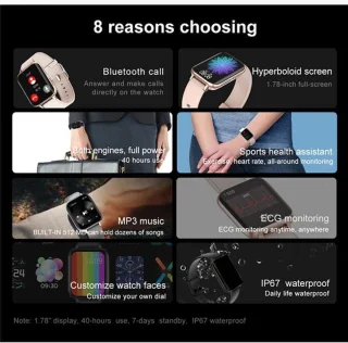 DrPhone CurvX Smartwatch 44mm Goud Leder