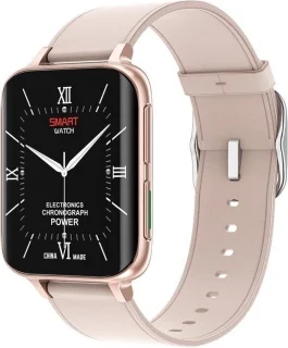 DrPhone CurvX Smartwatch 44mm Goud Leder