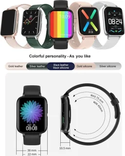 DrPhone CurvX Smartwatch 44mm Goud Leder