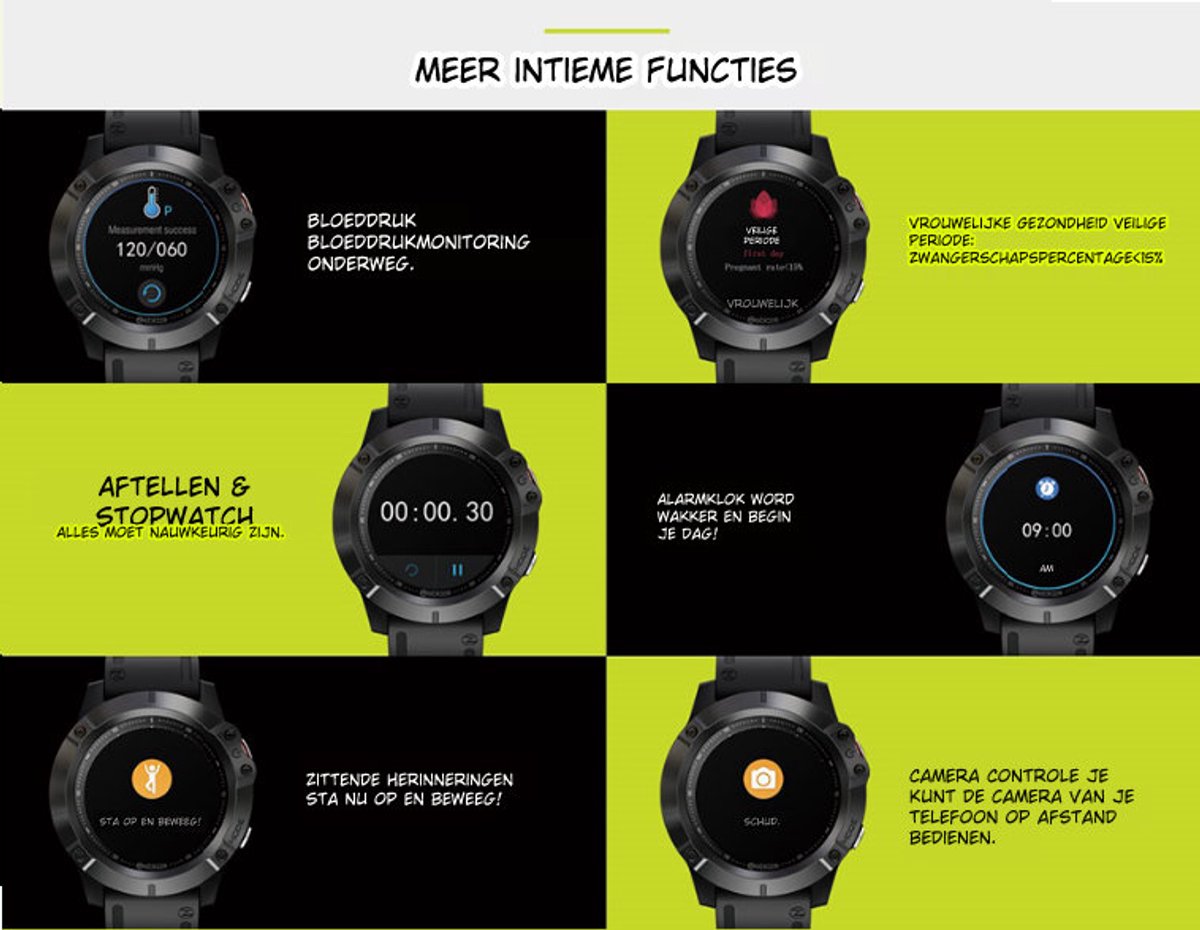DrPhone ModelX8 Smartwatch Zwart