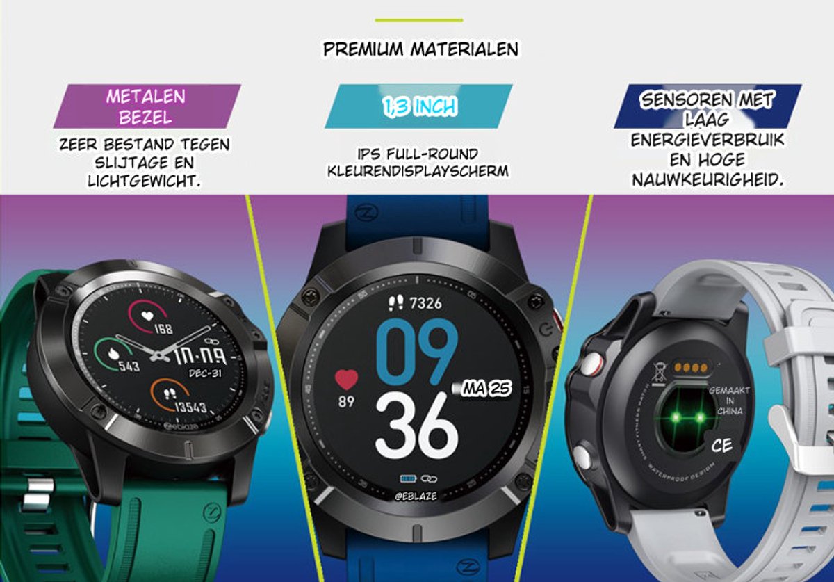 DrPhone ModelX8 Smartwatch Zwart
