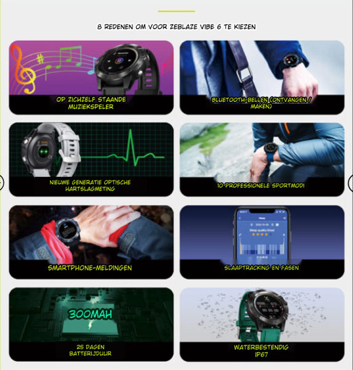 DrPhone ModelX8 Smartwatch Zwart