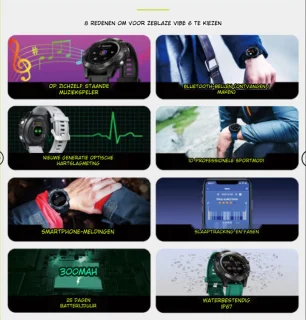 DrPhone ModelX8 Smartwatch Zwart