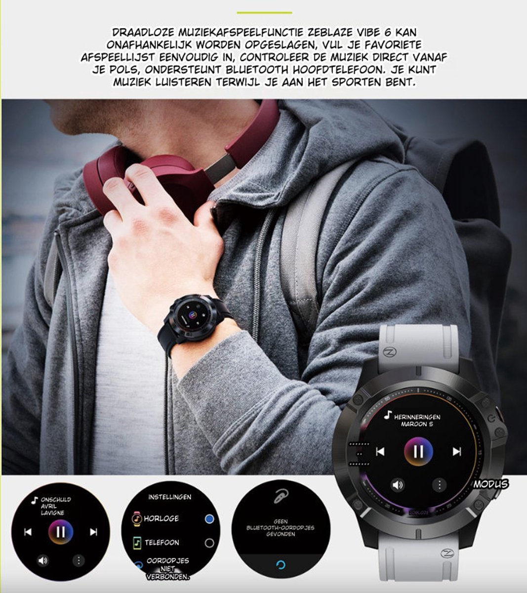 DrPhone ModelX8 Smartwatch Zwart