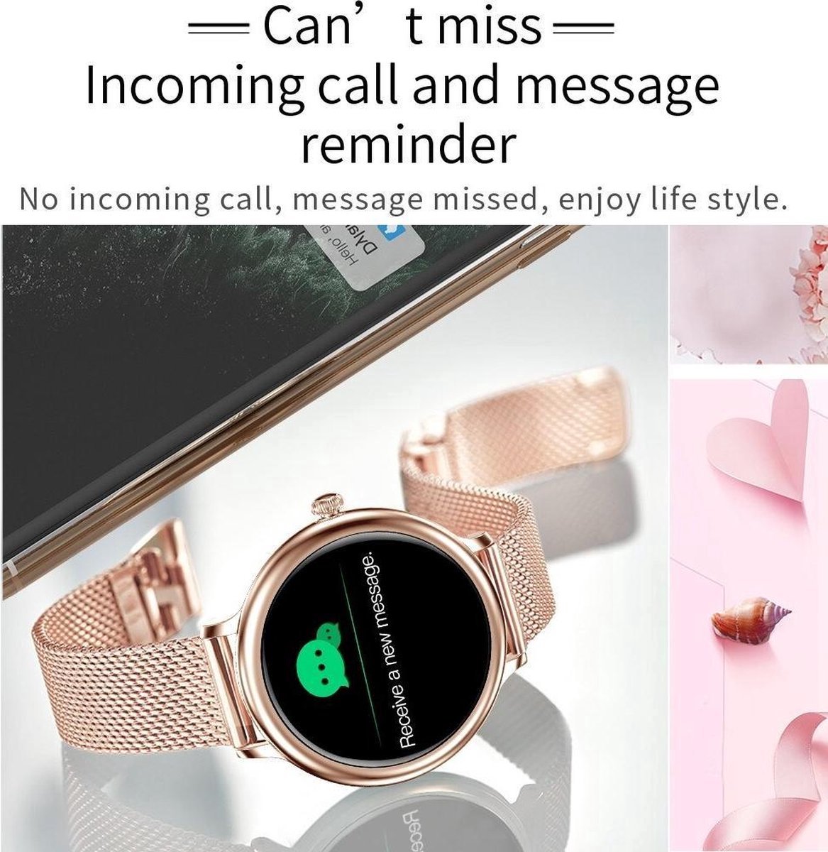 DrPhone NY1 2.5 Curve Smartwatch Vrouwen Brons Goud