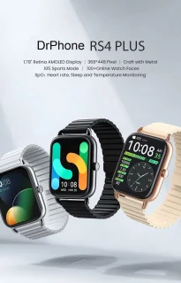 DrPhone RS4 Plus Smartwatch Zwart