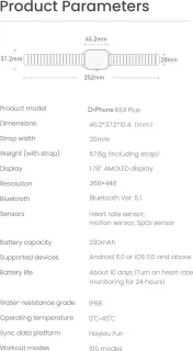 DrPhone RS4 Plus Smartwatch Zwart