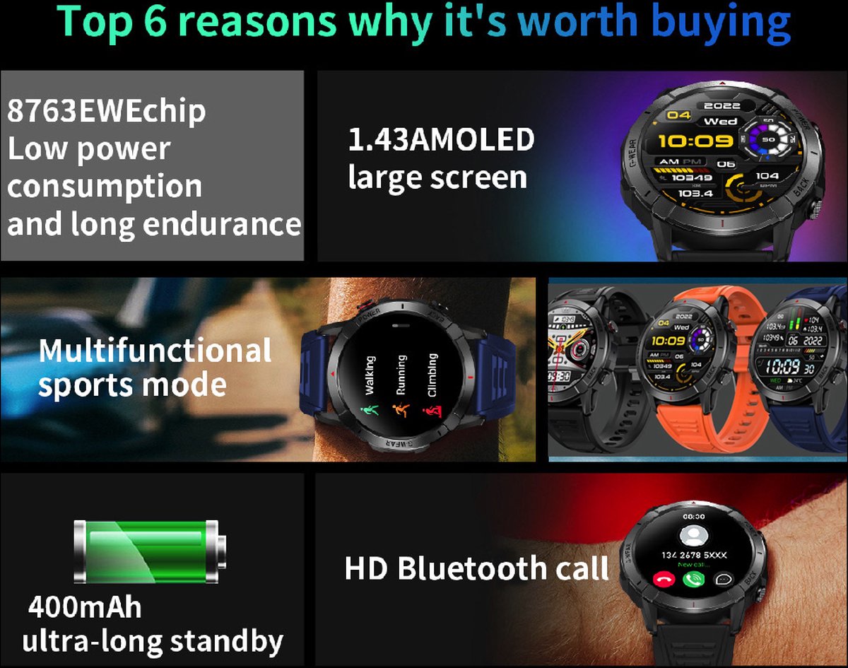 DrPhone SpectraView AMOLED 1.4" Slimme Horloge