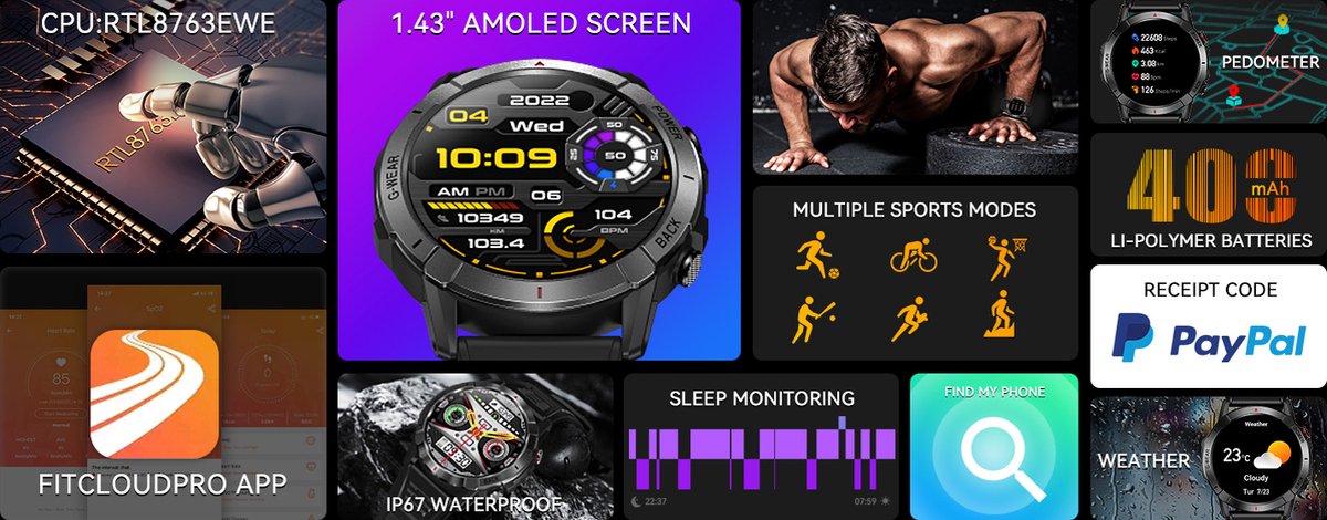 DrPhone SpectraView AMOLED 1.4" Slimme Horloge