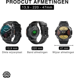DutchWanted Indestructible Smartwatch 47mm Zwart