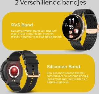 DynaBright AMOLED Smartwatch RVS & Siliconen Band zwart/goud