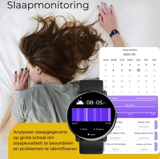 DynaBright AMOLED Smartwatch RVS & Siliconen Band zwart/goud