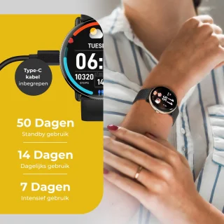 DynaBright AMOLED Smartwatch RVS & Siliconen Band zwart/goud