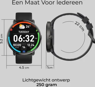 DynaBright AMOLED Smartwatch RVS & Siliconen Band zwart/goud