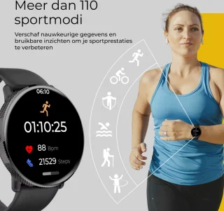 DynaBright AMOLED Smartwatch RVS & Siliconen Band zwart/goud