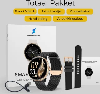DynaBright AMOLED Smartwatch RVS & Siliconen Band zwart/goud