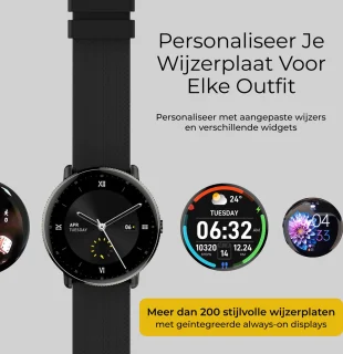 DynaBright AMOLED Smartwatch RVS & Siliconen Band zwart/goud