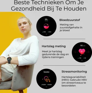 DynaBright AMOLED Smartwatch RVS & Siliconen Band zwart/goud