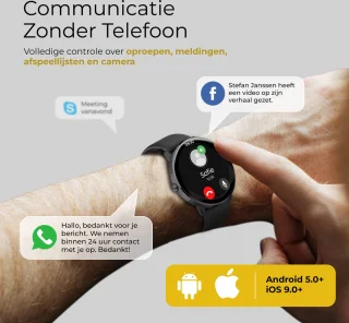 DynaBright AMOLED Smartwatch RVS & Siliconen Band zwart/goud
