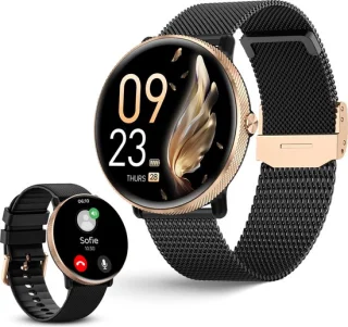 DynaBright AMOLED Smartwatch RVS & Siliconen Band zwart/goud