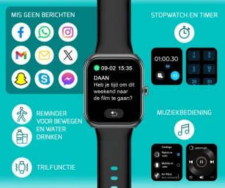 FITAGE Smartwatch Zwart voor Dames en Heren