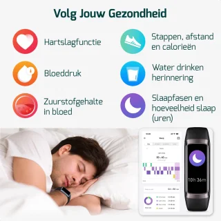 FITAGE Stappenteller Smartwatch Zwart