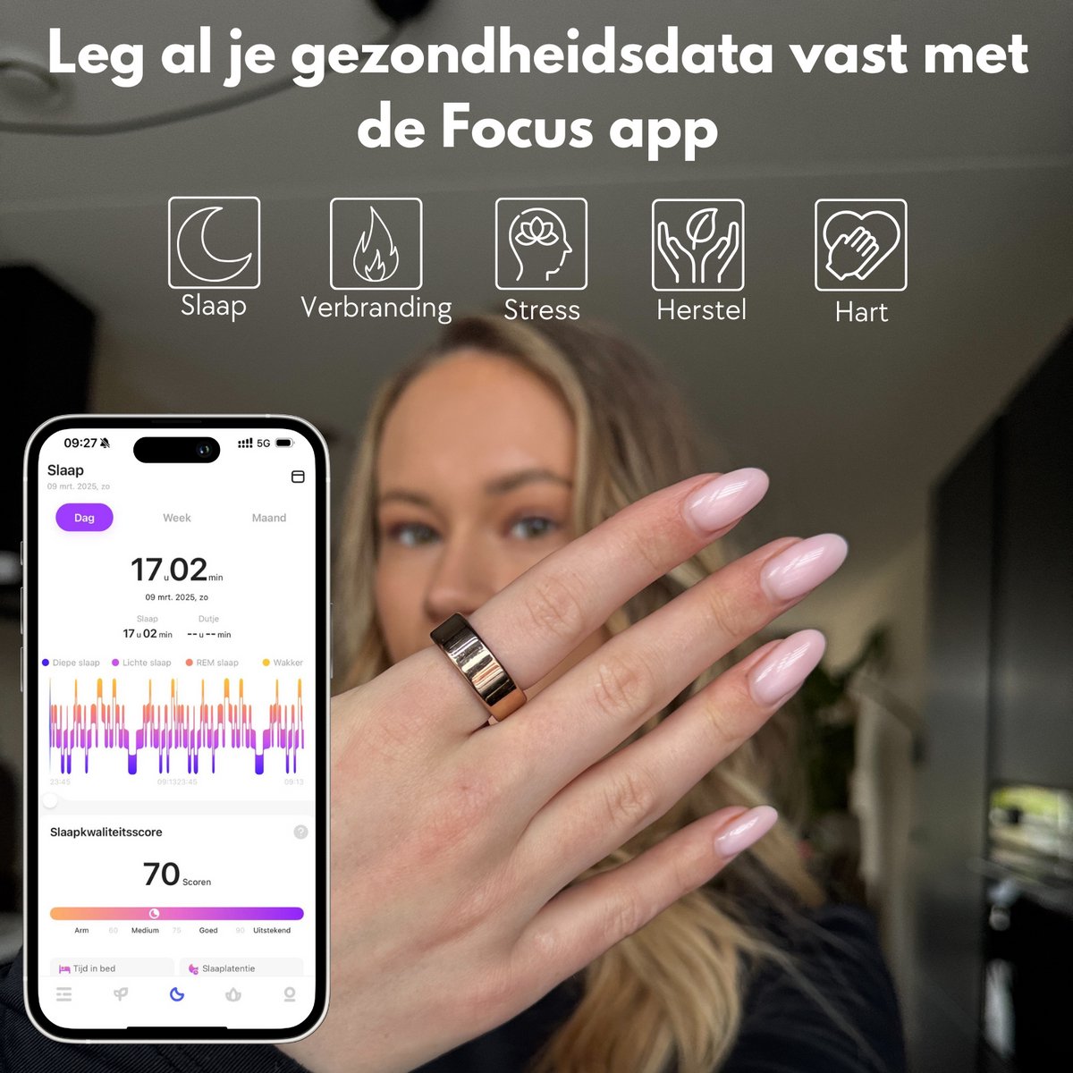 Focus S2 Smart Ring Goud Maat 7