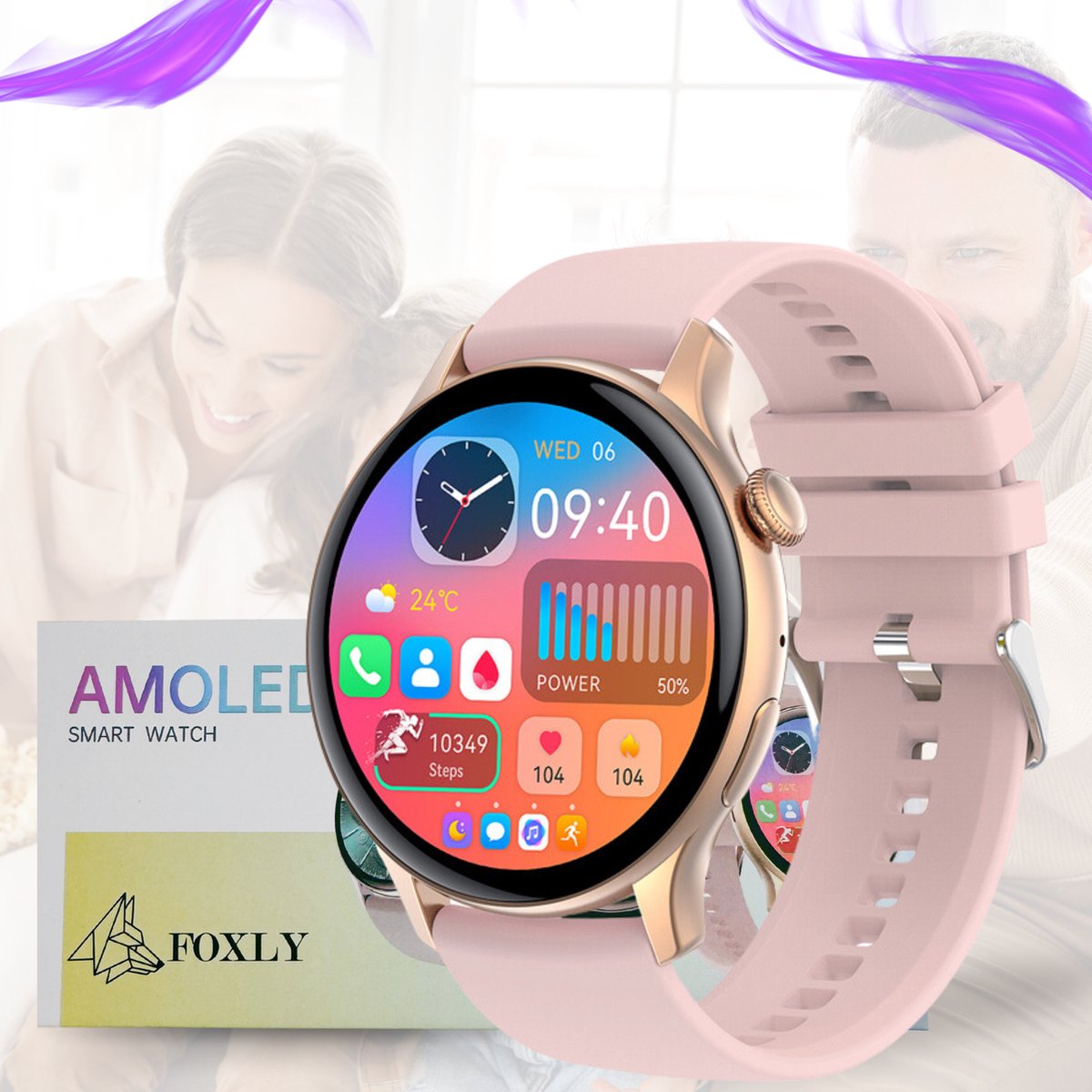 FOXLY® Amoled Smartwatch 46mm Roze Dames