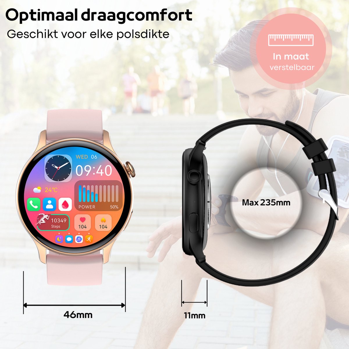 FOXLY® Amoled Smartwatch 46mm Roze Dames