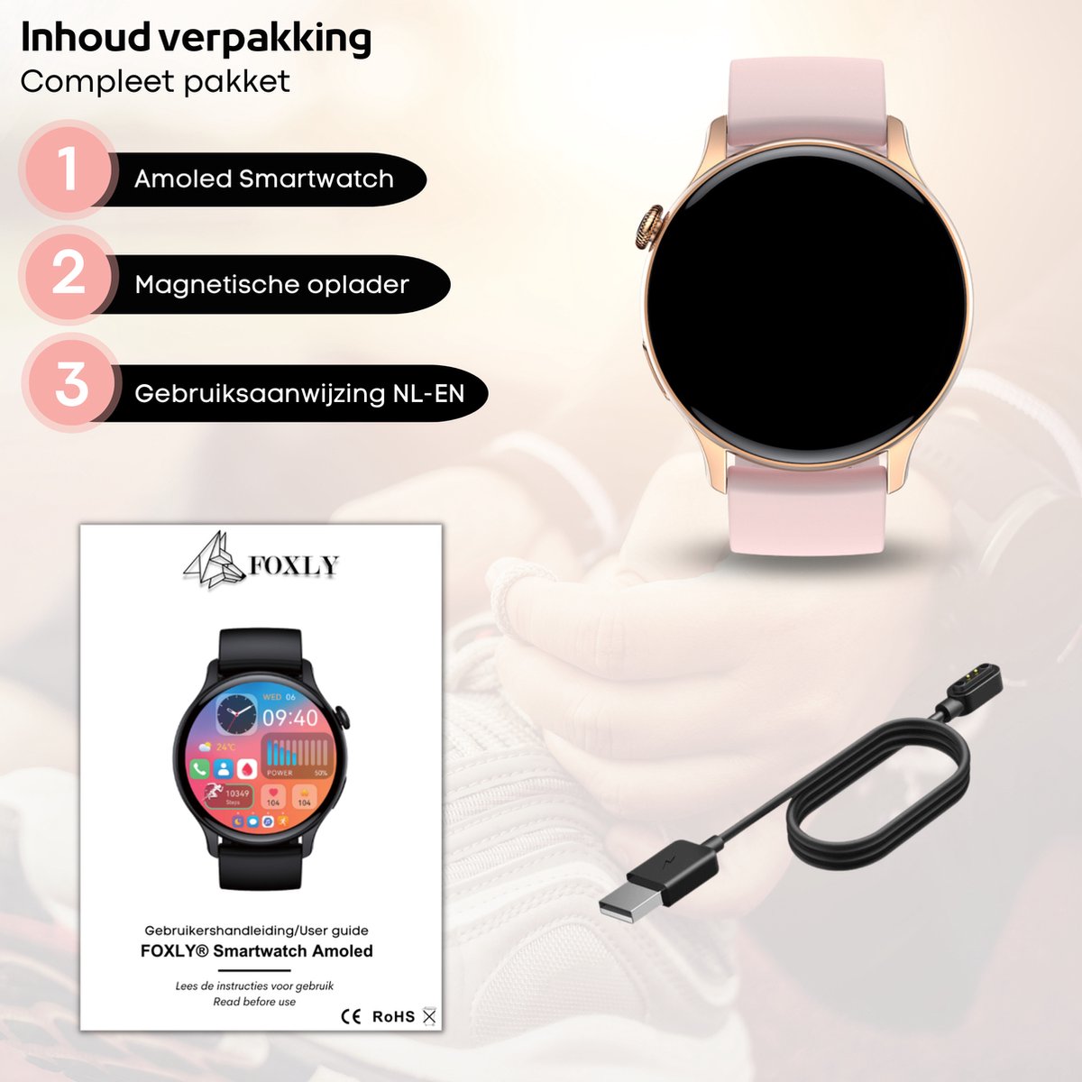 FOXLY® Amoled Smartwatch 46mm Roze Dames