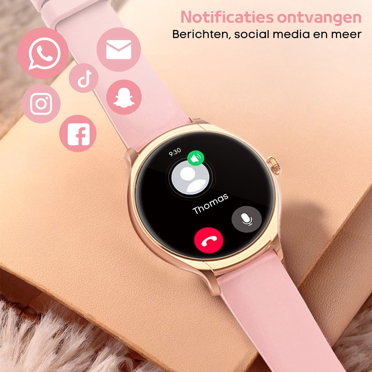 FOXLY® Smartwatch Dames Rose Goud HD Touchscreen
