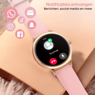 FOXLY® Smartwatch Dames Rose Goud HD Touchscreen