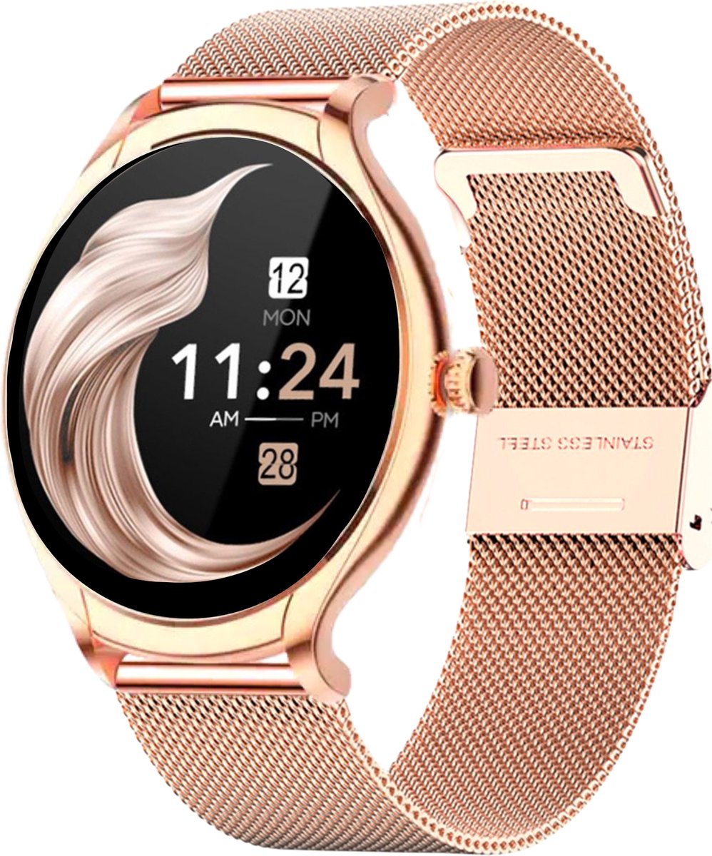 FOXLY® Smartwatch Dames Rose Goud HD Touchscreen