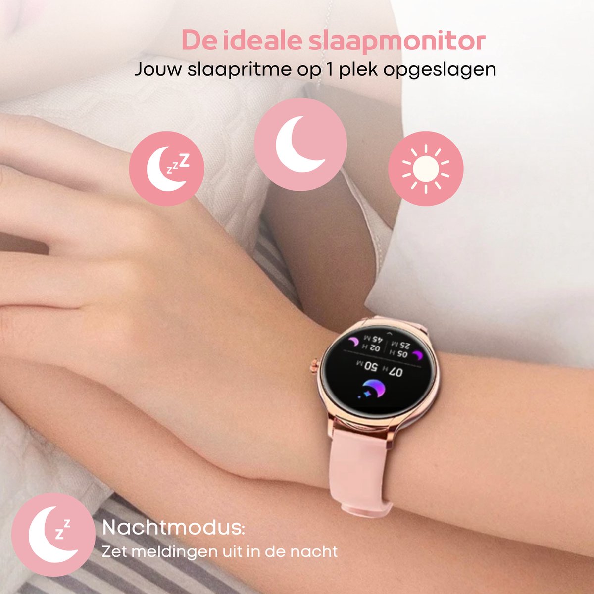 FOXLY® Smartwatch Dames Rose Goud HD Touchscreen